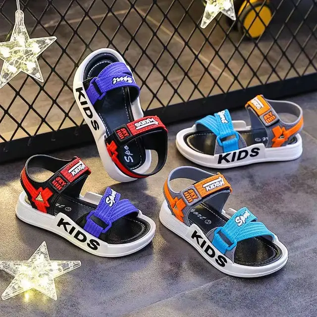Picture of Kids Sports Casual Student Pvc Sandals Soft Non-slip Fashion Wild New Summer Children Beach Sandals For Boys And Girls Soft Toddler kids sandal Red Blue Black EUR 21-30