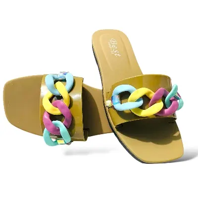 Picture of Ginger by Lifestyle Women Pink, Blue & Green Embellished Rubber Slider Girls Rubber Slides Sandal 36-40