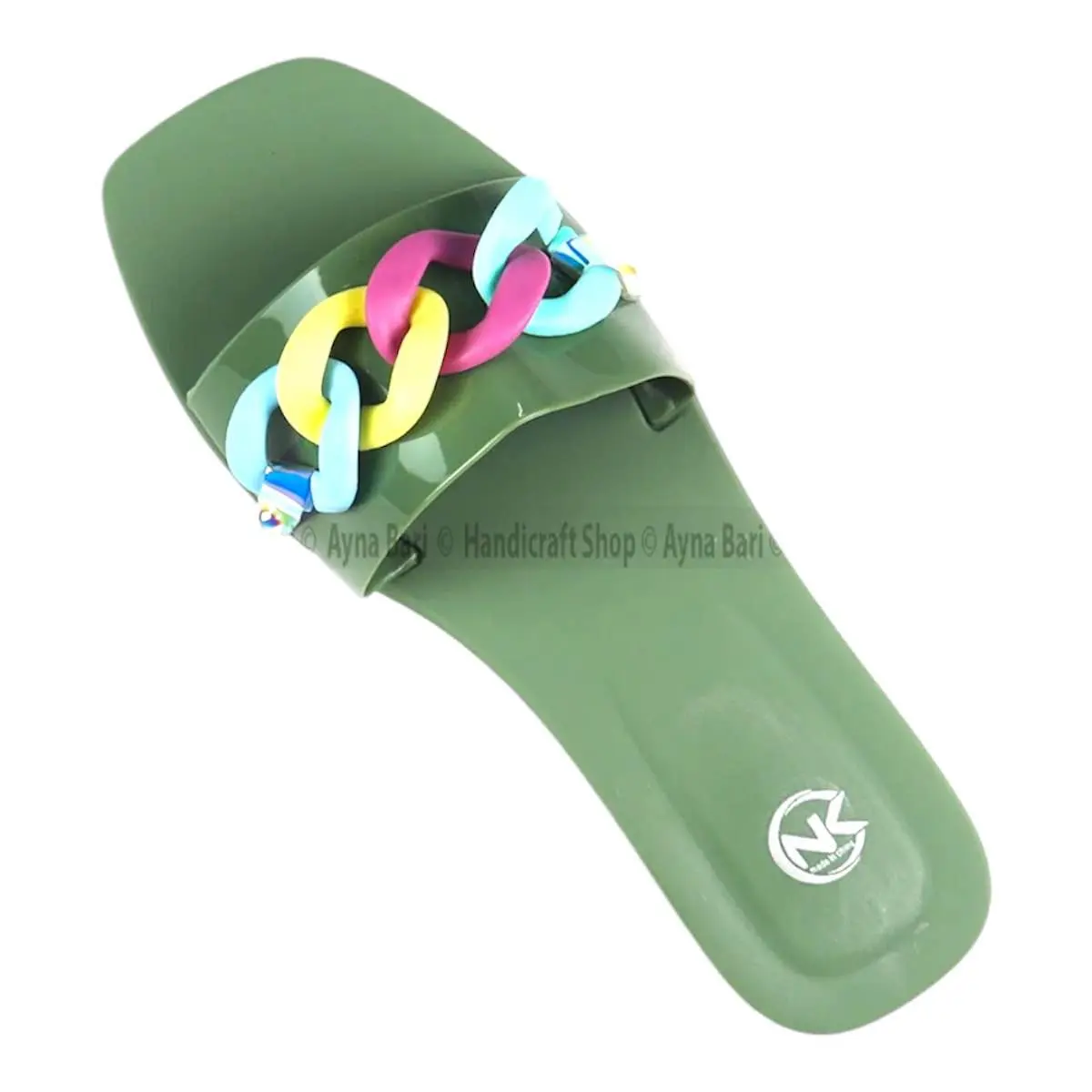 Picture of Ginger by Lifestyle Women Pink, Blue & Green Embellished Rubber Slider Girls Rubber Slides Sandal 36-40