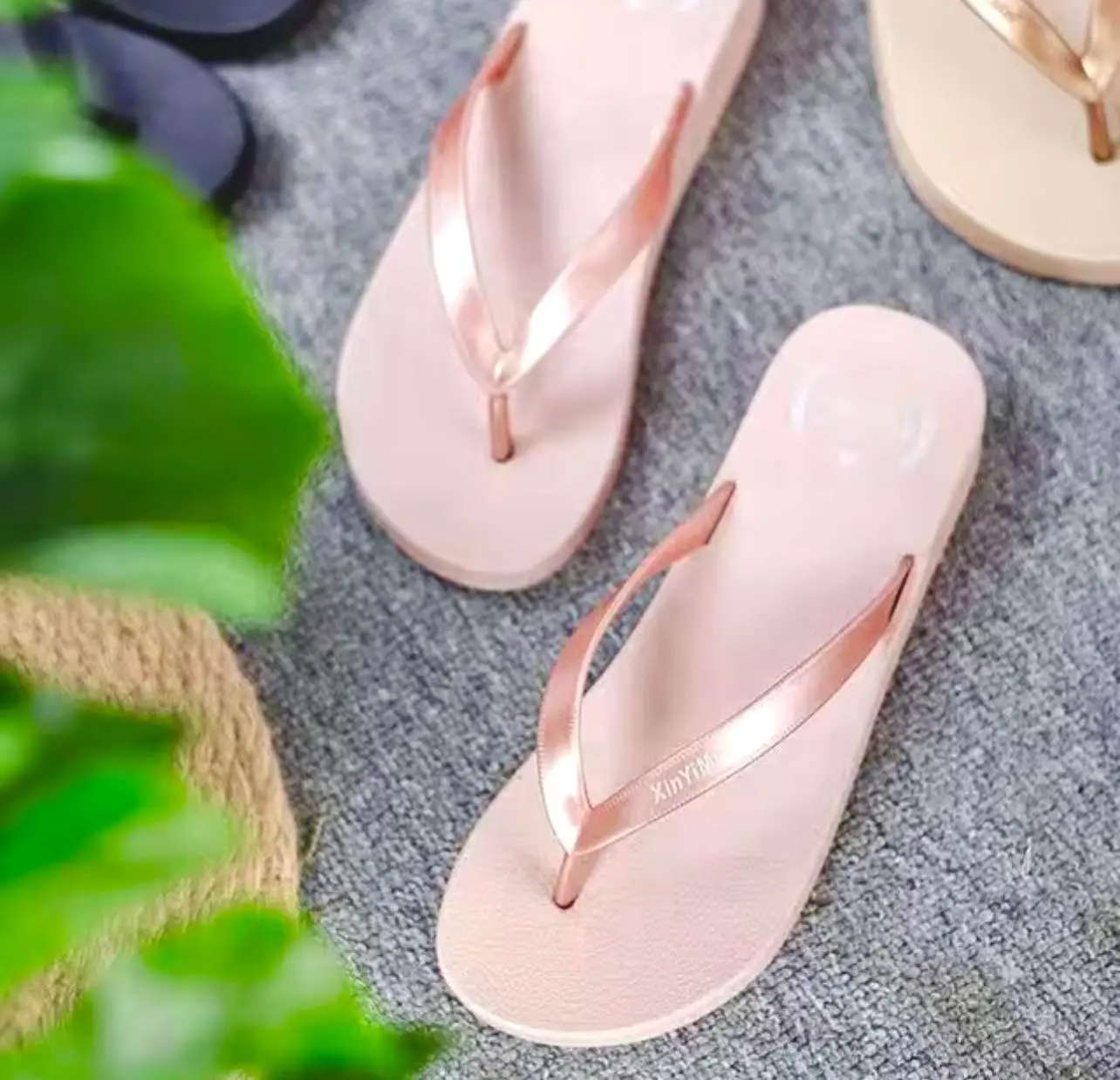 Picture of Slippers For Women Wearing Sloping Heels, Fashionable And Casual Summer Beach Shoes, Waterproof And Anti Slip Herringbone Indoor Slippers hill Shoes For Girl Sandal For Girl -(Color) Pink, Gold,Brawon Size Eu 36-40