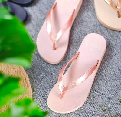 Picture of Slippers For Women Wearing Sloping Heels, Fashionable And Casual Summer Beach Shoes, Waterproof And Anti Slip Herringbone Indoor Slippers hill Shoes For Girl Sandal For Girl -(Color) Pink, Gold,Brawon Size Eu 36-40