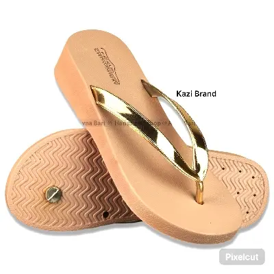 Picture of Slippers For Women Wearing Sloping Heels, Fashionable And Casual Summer Beach Shoes, Waterproof And Anti Slip Herringbone Indoor Slippers hill Shoes For Girl Sandal For Girl -(Color) Pink, Gold,Brawon Size Eu 36-40