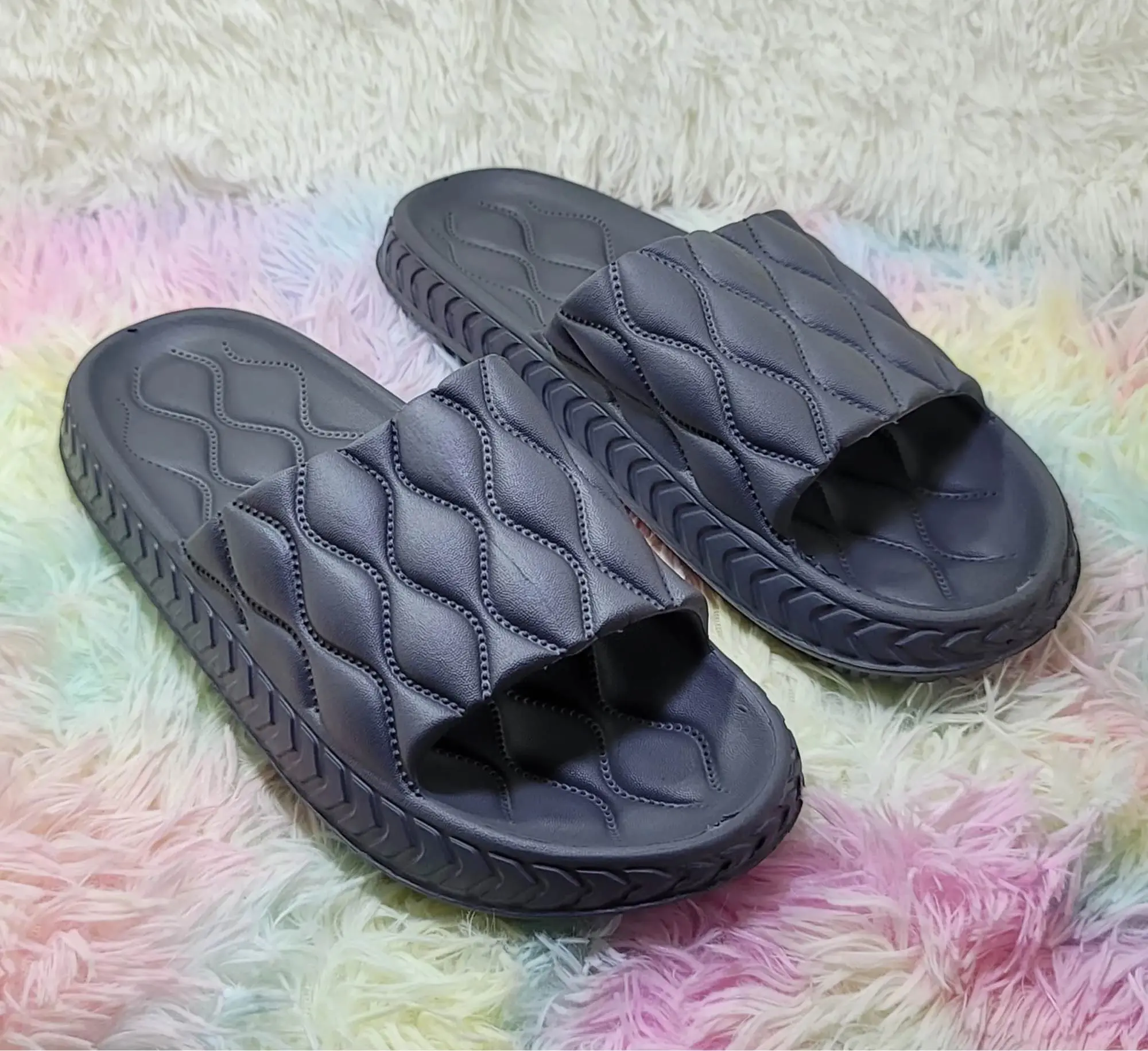 Picture of Premium Luxurious Wave Matte Black Slides – Lightweight Comfort Sandals