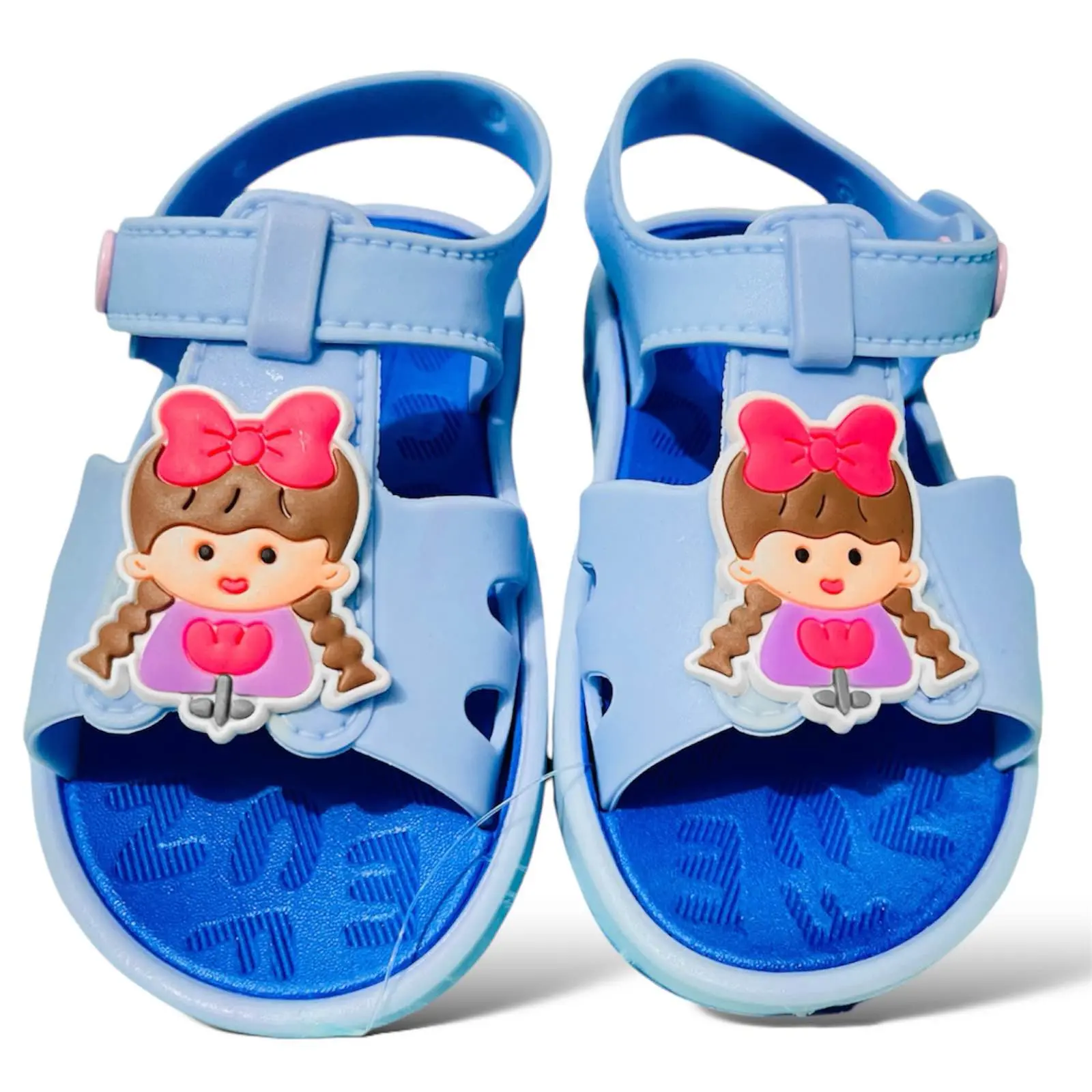 Picture of 0-3 Year’s Children's Flip Flops Girls' New Stylish Cartoon Girls' Non-Slip Soft Bottom Indoor Bathroom Baby Beach Slippers Blue & Pink