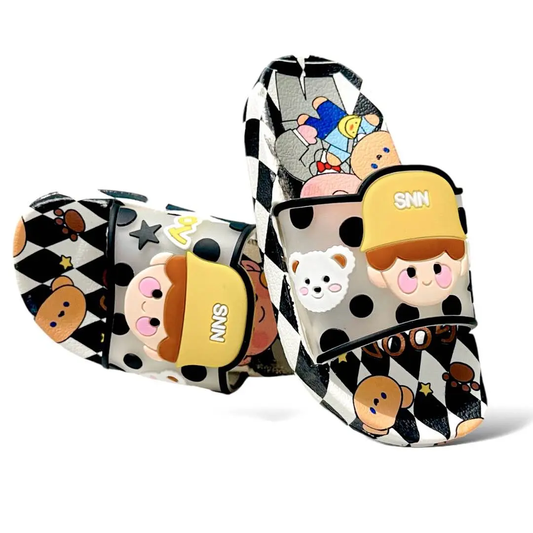 Picture of Slides For children | Slippers for boys sandals for kids room | Slides Slipper for Summer Slippers Shoes Graffiti Open Toe Low Platform Flip Flops Outdoor Flat Beach Slides Sandals cartoon Cute cartoon indoor Non outdoor children's slippers Color : Blue,