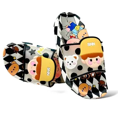 Picture of Slides For children | Slippers for boys sandals for kids room | Slides Slipper for Summer Slippers Shoes Graffiti Open Toe Low Platform Flip Flops Outdoor Flat Beach Slides Sandals cartoon Cute cartoon indoor Non outdoor children's slippers Color : Blue,