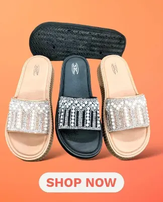 Picture of Trendy Women Rhinestone Decor Sandals, Glamorous New Fabric Wedge Slide Sandals New Fashionable Premium Sandal For Wonan