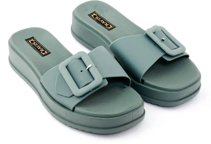Picture of New Beautiful Sandal For woman Waterproof Rubber Slipper Flat Buckle Sliders Wedge Heels Sandals For Women Fashion Flip-Flops Shoes Women Slippers