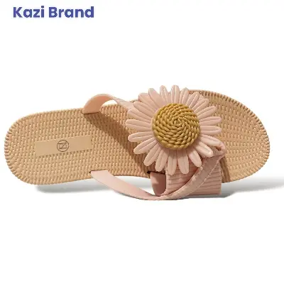 Picture of Womens Flat Regular Shoes New Fashionable Ladies Flat Slipper Sandals New Premium Sandal for Girls Color Brawon Green Pink Size Eu 36-40