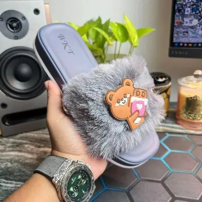 Picture of Flat Slipper for girls New collection Winter slipper for women Room Slipper house slipper wool slipper Color: Blue, Grey, Black