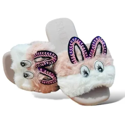 Picture of Children Winter Soft Plush Fluffy Slippers Home Kids Girls Boys Flat Warm Room Cute House Fur Slippers Toddler Indoor Shoes wool slippers