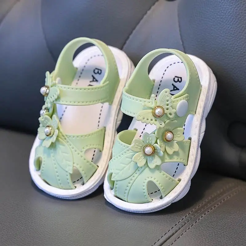 Picture of Trendy Cute Solid Color Flower Decor Sandals For Baby Girls, Breathable Non-slip Walking Shoes For Summer