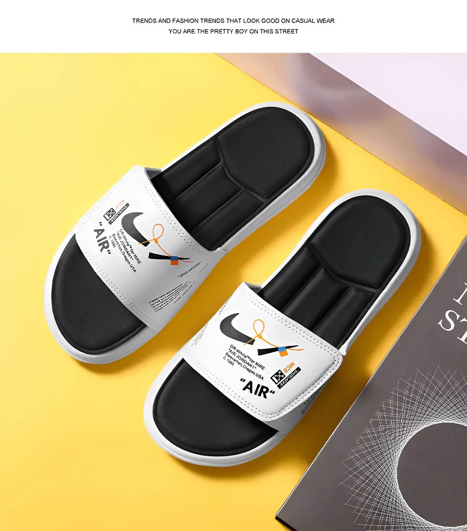 Picture of 2025 New Comfortable Balck & white Color  Solid Slides Slippers Sandal for Men