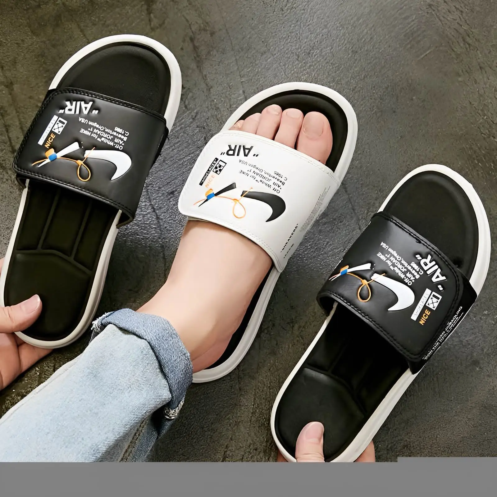 Picture of 2025 New Comfortable Balck & white Color  Solid Slides Slippers Sandal for Men