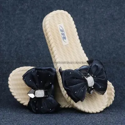 Picture of Women's Fashion Slide Sandal (Slipper) - Elegant Bow Design Flat Footwear with Crystal Stone Work - Casual for Girls