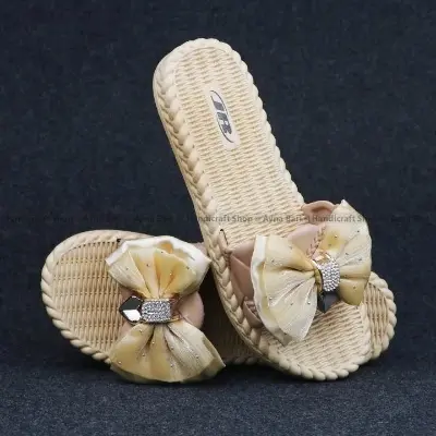 Picture of Women's Fashion Slide Sandal (Slipper) - Elegant Bow Design Flat Footwear with Crystal Stone Work - Casual for Girls