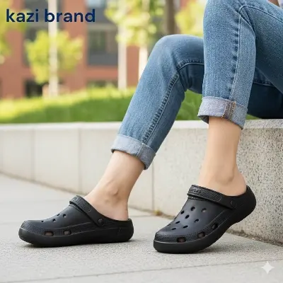 Picture of Unisex Black EVA Foam Clogs – Lightweight Slip-On Sandals with Breathable Holes, Non-Slip Thick Sole, Waterproof & Washable Shoes for Indoor, Outdoor, Beach & Summer Wear – Trendy Comfort Footwear for Men & Women