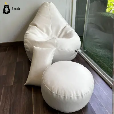 Picture of Leatherette Bean Bags Set - White