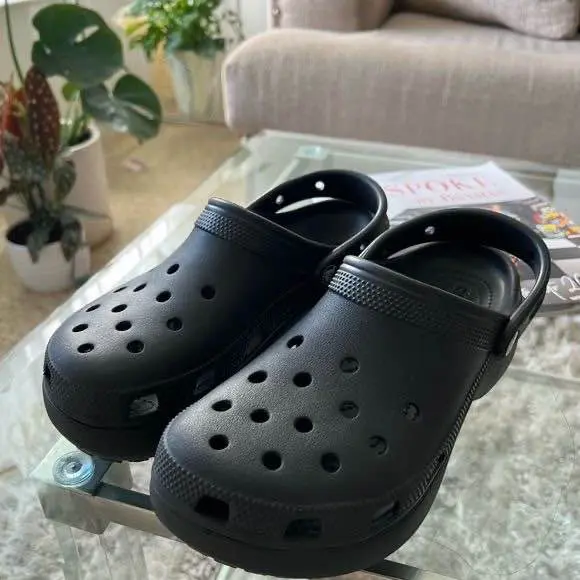 Picture of Unisex Black Crocs-Style EVA Clogs – Lightweight Slip-On Sandals with Breathable Ventilation Holes, Non-Slip Soft Sole, Waterproof & Washable Casual Footwear for Garden, Beach, Shower, Indoor & Outdoor Use – Comfortable Shoes for Men & Women