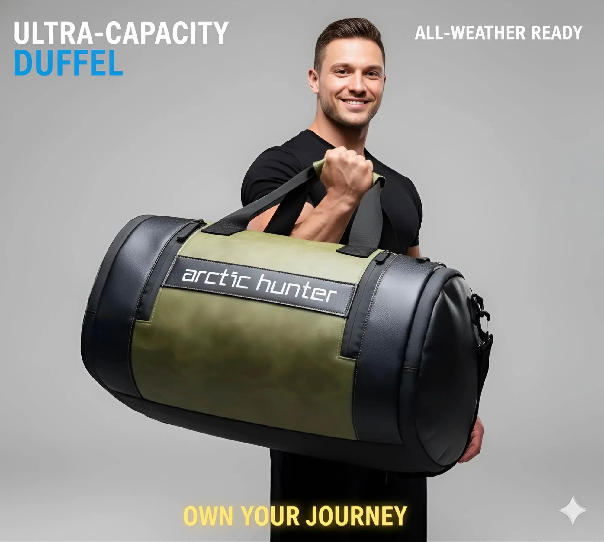 Picture of Arctic Hunter 4-in-1 Waterproof Duffel Gym Bag for Men with Separate Shoe Compartment | Small to Large Capacity Leather Travel Sports Bag - 🔥 Best for Fitness & Weekend Trip | Premium Quality