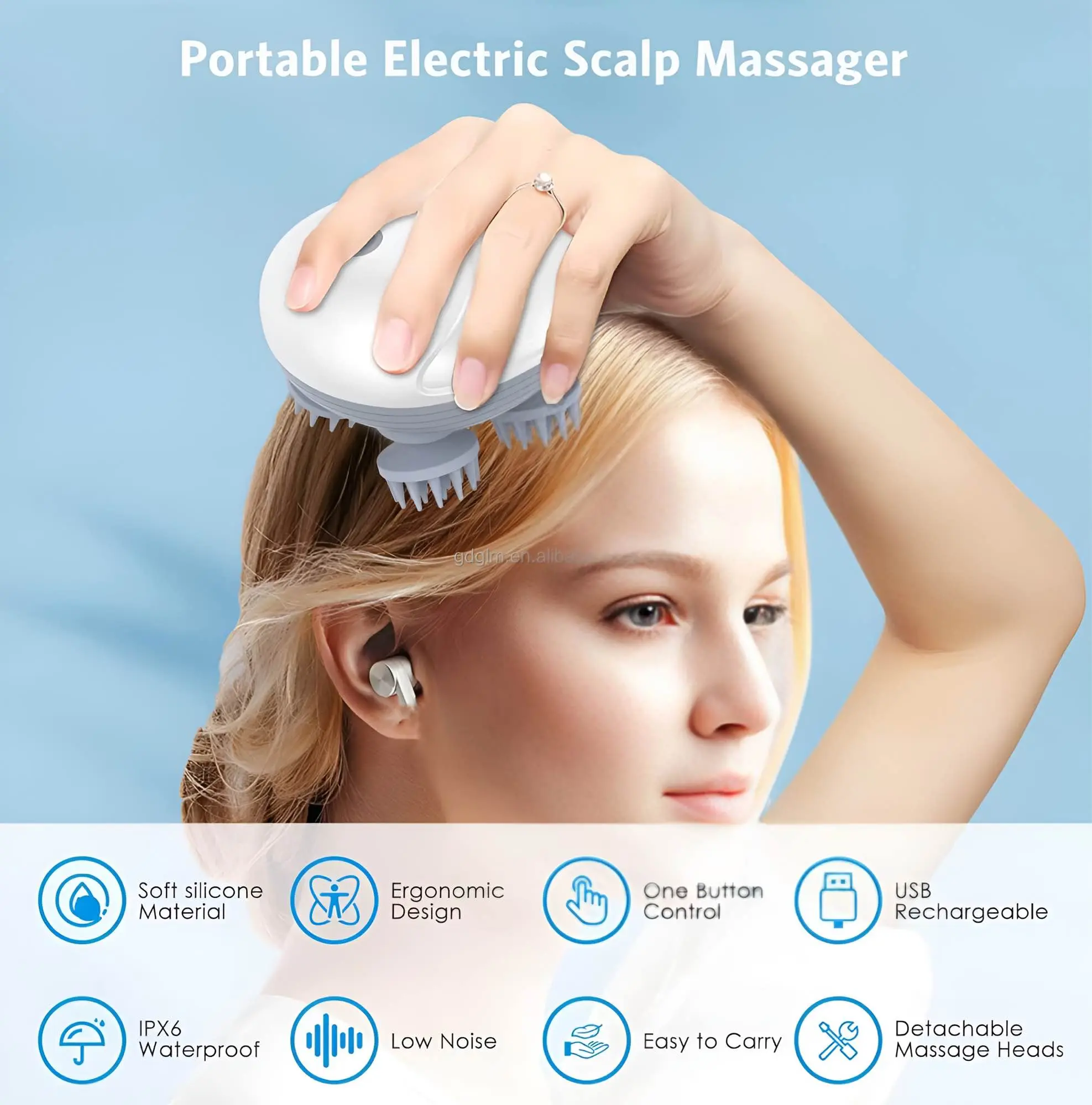 Picture of AMIR 4D Premium Electric Scalp & Body Massager – Handheld Wireless Head Scratcher with 96 Kneading Nodes, Red Light Therapy for Hair Growth, Stress Relief, Pain Relief & Pet-Friendly Use