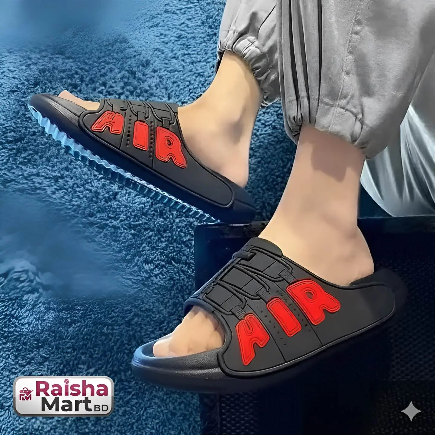 Picture of Men’s Black AIR Slides & Sandals – Trendy Fashionable Lightweight Comfortable Slippers & Shoes, New Design for Daily, Summer, Casual & Perfect Stylish Wear, Available in Black, Blue, White & Multiple Colors, Fashionable & Comfortable for All Ages