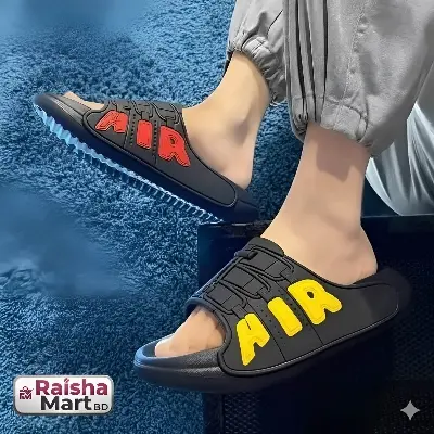 Picture of Men’s AIR Slides / AIR Sandals – Men’s AIR Print Slides / Sandals, Trendy AIR Design Slides / Slippers, Light Weight AIR Slides Slipper Sandals, Fashionable AIR Slides/Slipper, কালো AIR Slides (Kalo AIR Slides), Cheleder Slides/Slippers, AIR স্যান্ডেল / A