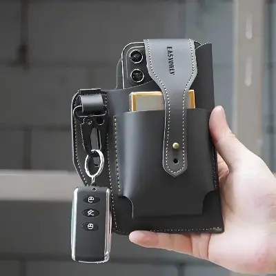 Picture of Trendy Men's PU Leather Tactical Belt Bag for Phone & Wallet | Multifunction Waterproof Crossbody Waist Holster