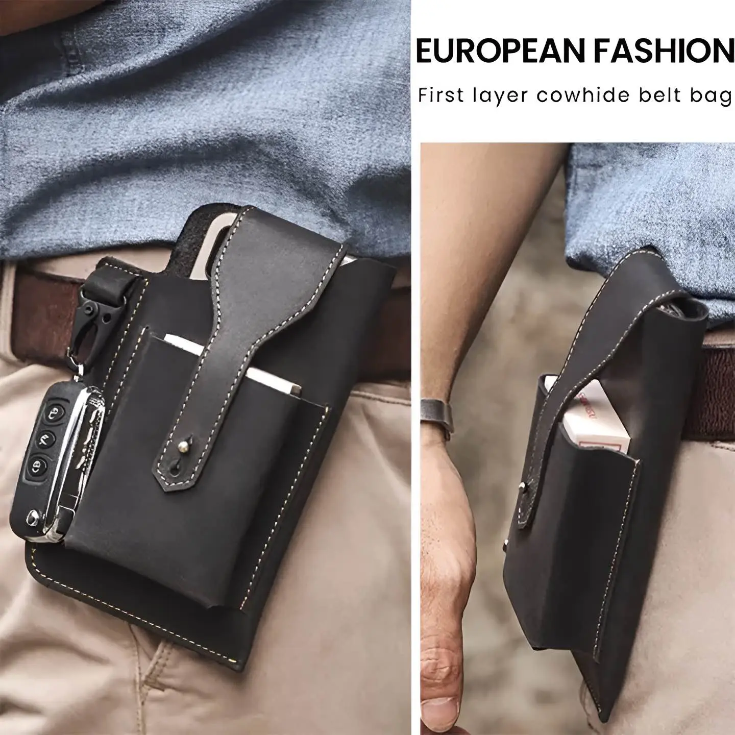 Picture of Trendy Men's PU Leather Tactical Belt Bag for Phone & Wallet | Multifunction Waterproof Crossbody Waist Holster