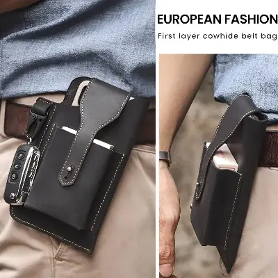 Picture of Trendy Men's PU Leather Tactical Belt Bag for Phone & Wallet | Multifunction Waterproof Crossbody Waist Holster