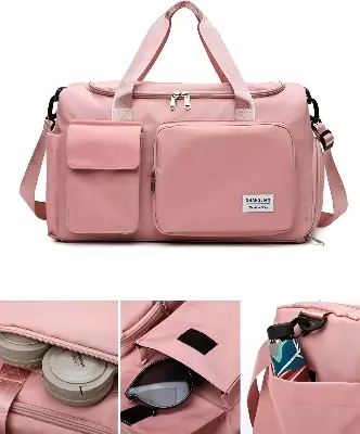 Picture of Premium Large Capacity Travel & Gym Duffel: The Ultimate Waterproof Bag with Smart Shoe & Wet Pockets (Purple & Pink Edition)