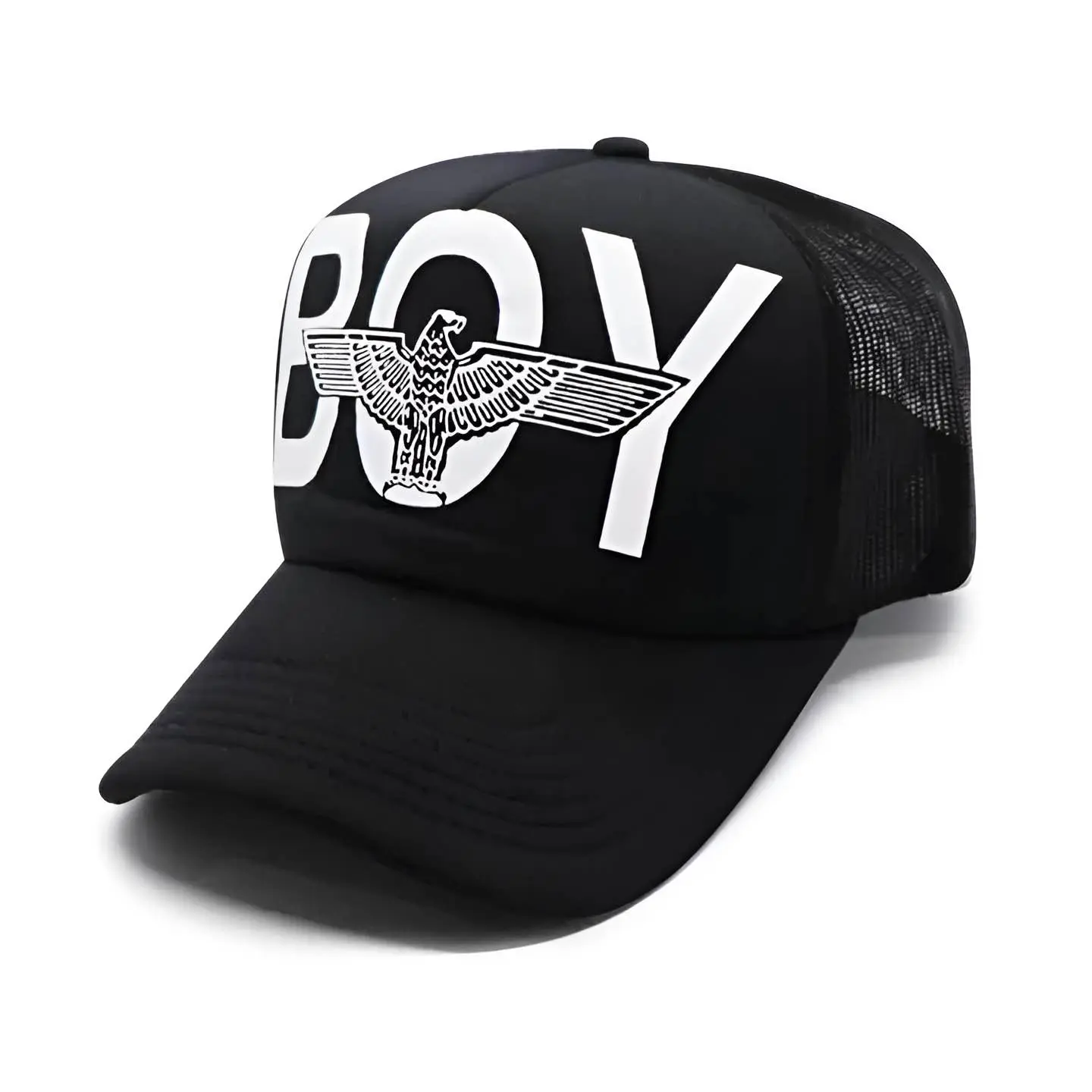 Picture of Final Polished Version (Recommended): Premium Marshmello & BOY Eagle Trucker Cap Collection – Trendy Half Net Mesh Snapback Foam Cap for Men & Women | Unisex Stylish Black Fashion Cap