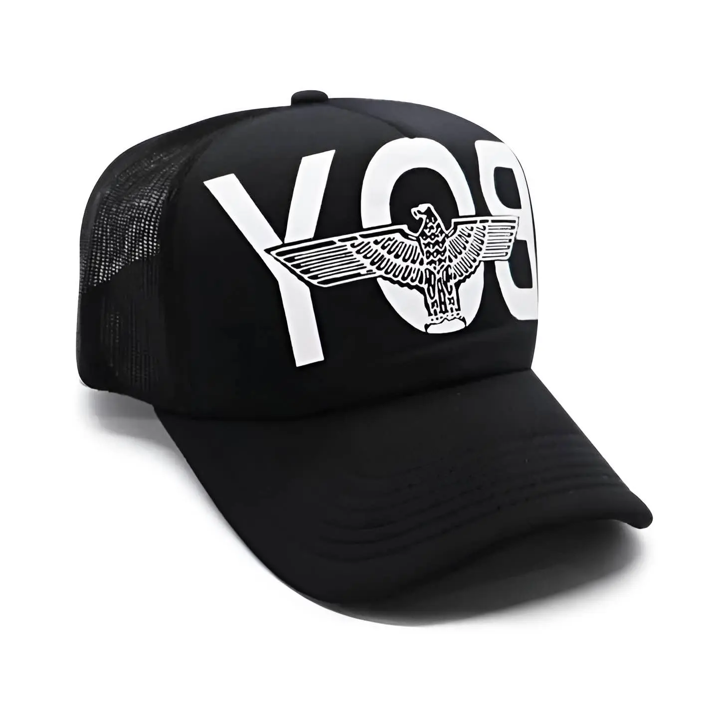 Picture of Final Polished Version (Recommended): Premium Marshmello & BOY Eagle Trucker Cap Collection – Trendy Half Net Mesh Snapback Foam Cap for Men & Women | Unisex Stylish Black Fashion Cap