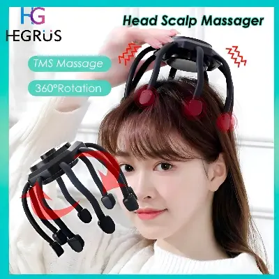 Picture of HEGRU Premium 3-Mode Electric Octopus Claw Head & Scalp Massager – Therapeutic Vibration for Stress Relief, Headache Relaxation & Better Sleep | Portable Rechargeable Head Spa Device for Men & Women