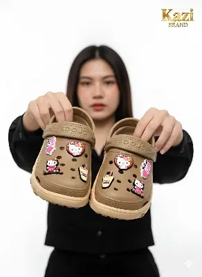 Picture of 👑 TRENDY Crocs Style Clogs Sandal with Jibbitz Charm | Kazi Brand Clogs For Girls/Women | Soft & Comfy EVA Foam Slipper | Non-Slip Platform Hole Shoes