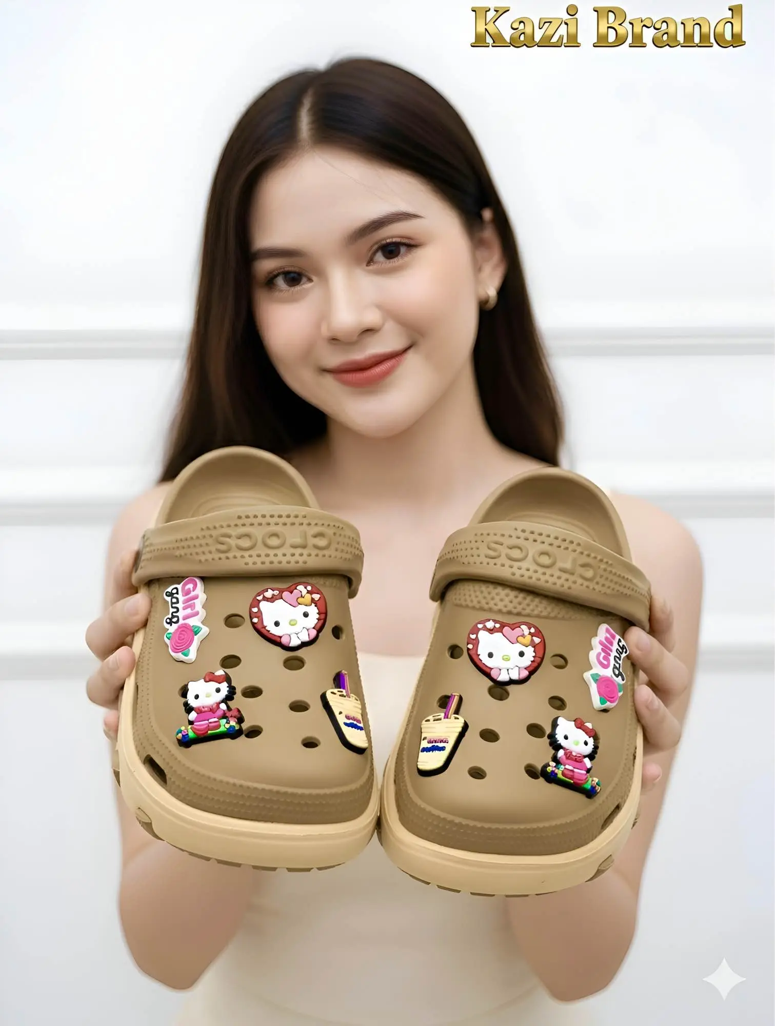 Picture of 👑 TRENDY Crocs Style Clogs Sandal with Jibbitz Charm | Kazi Brand Clogs For Girls/Women | Soft & Comfy EVA Foam Slipper | Non-Slip Platform Hole Shoes