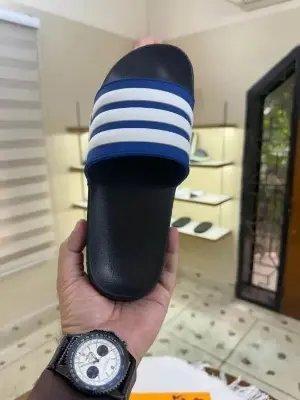 Picture of New Trendy Adidas Adilette Aqua Slides for Men | Stylish Blue and White Triple-Striped Slipper Sandals | Comfortable One-Slip Flat Shoes