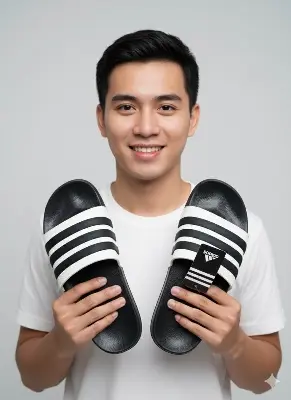 Picture of Premium 3-Stripes Men’s Slides – White & Black | Lightweight EVA Anti-Slip Comfort Slipper – Original China Stock