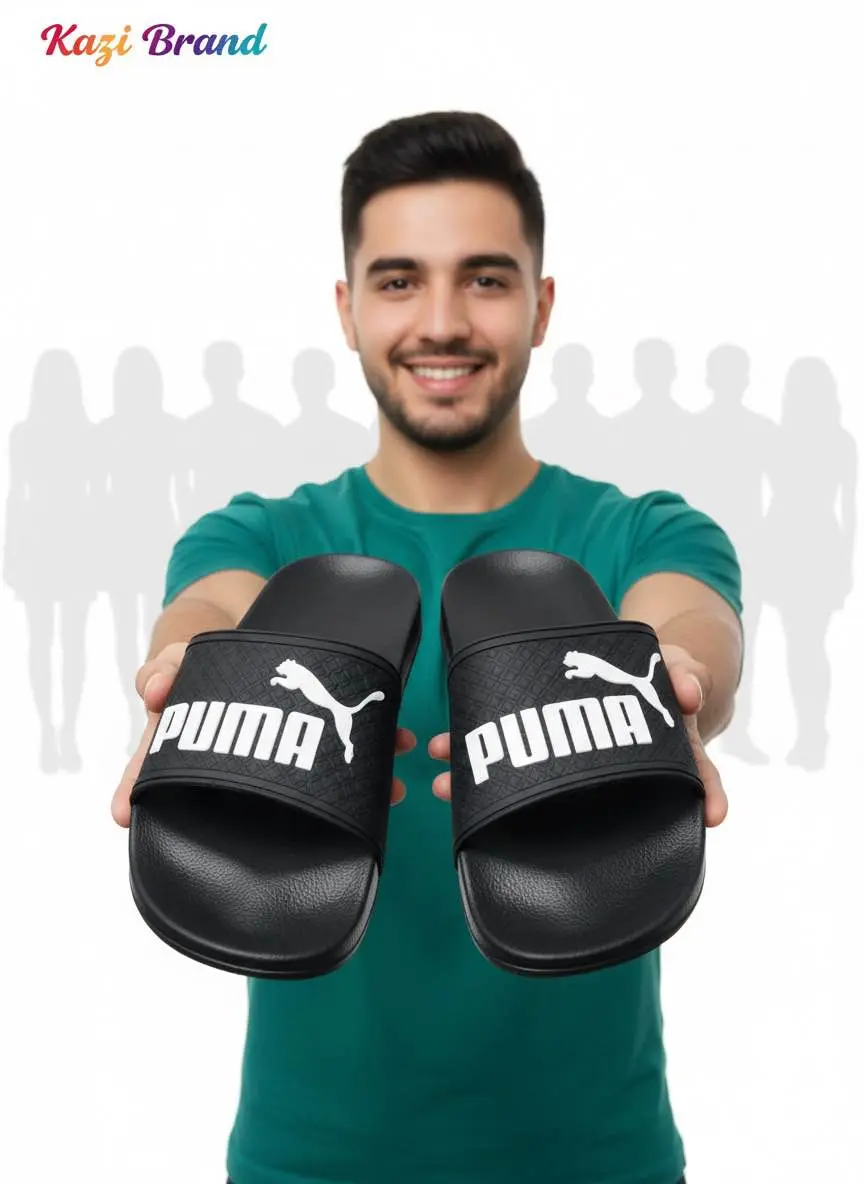 Picture of PUMA Logo Black Slides Slipper for Men and Women | Casual Trendy Flat Sandal | Stylish Black Slides/Slippers/Sandals for Men and Women