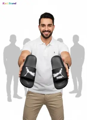 Picture of Kazi Brand Men’s Comfortable Slide Slippers – Lightweight Soft Sole Casual Sandals | Trendy Summer Slides / Footwear for Men | Size 39-44, Black & White