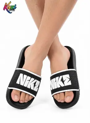 Picture of Kazi Brand™️ | New Kal Craft EVA Slide Sandals for Men - Trading Designer Print Slippers (Black-White) - Ultra Comfortable Viral Slide Shoes - Men's Black Slides