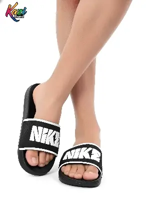 Picture of Kazi Brand™️ | New Kal Craft EVA Slide Sandals for Men - Trading Designer Print Slippers (Black-White) - Ultra Comfortable Viral Slide Shoes - Men's Black Slides