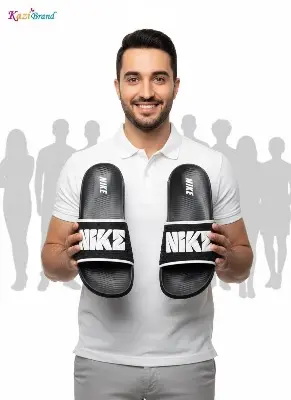 Picture of Kazi Brand™️ | New Kal Craft EVA Slide Sandals for Men - Trading Designer Print Slippers (Black-White) - Ultra Comfortable Viral Slide Shoes - Men's Black Slides