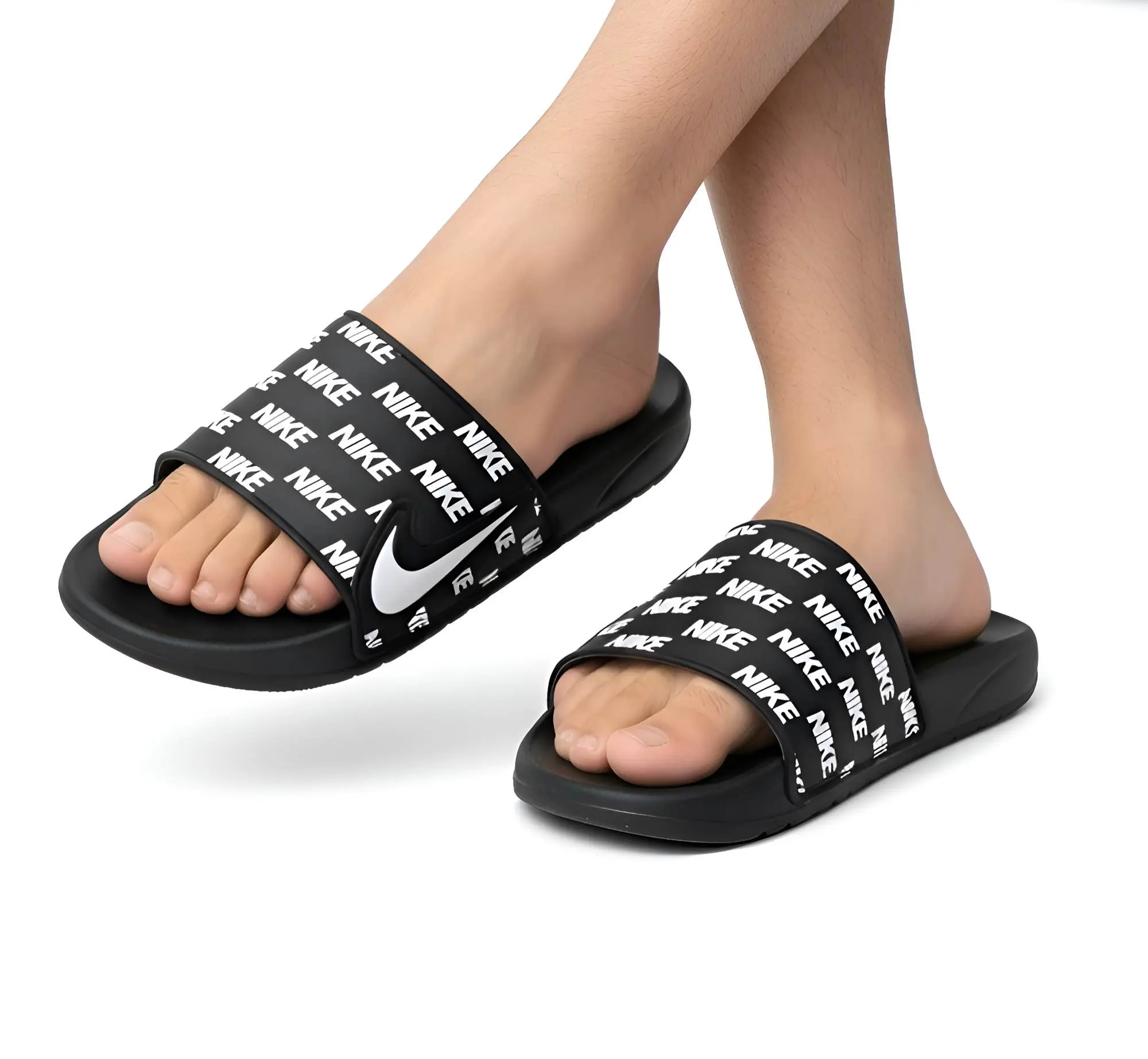 Picture of New Stylish Black and White Slide Sandals - Ultra Comfortable EVA Slippers for Men - Trendy Designer Print Slide Shoes (Black and White Shoes)