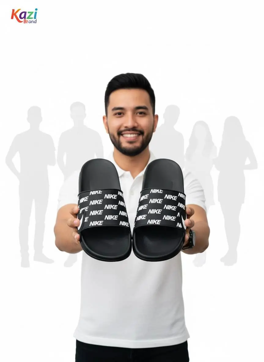 Picture of New Stylish Black and White Slide Sandals - Ultra Comfortable EVA Slippers for Men - Trendy Designer Print Slide Shoes (Black and White Shoes)