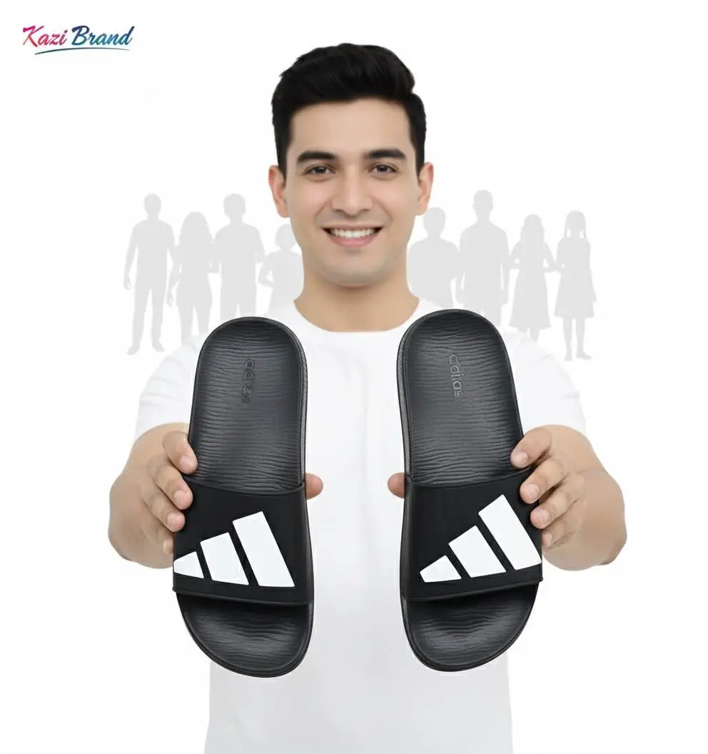 Picture of 🔥 ADIDAS 3-Stripe Black Slide Slipper for Men & Women | Premium Quality Comfortable Casual Flat Sandal | Comfortable black slides/sandals for men and women