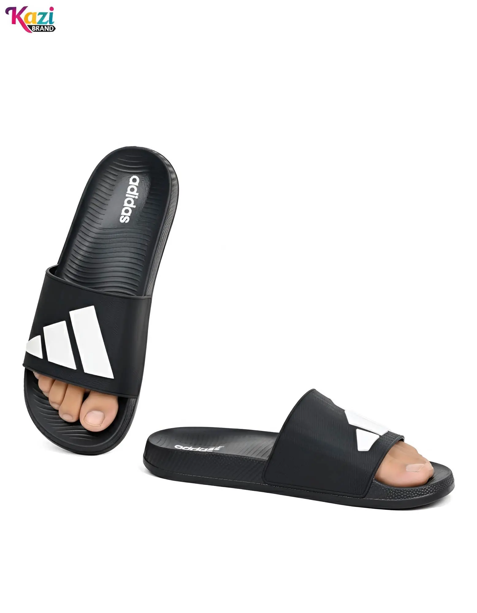 Picture of 🔥 ADIDAS 3-Stripe Black Slide Slipper for Men & Women | Premium Quality Comfortable Casual Flat Sandal | Comfortable black slides/sandals for men and women