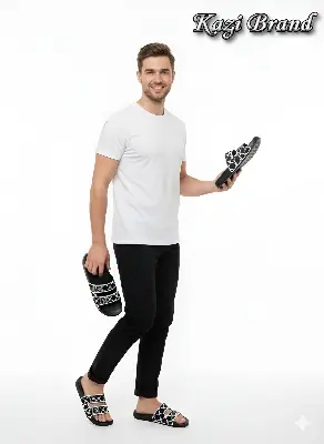 Picture of Kazi Brand New Stylish Fashion Double Strap Slider Slipper Sandal for Men/Women | Black & White Comfort Casual Choti Juta