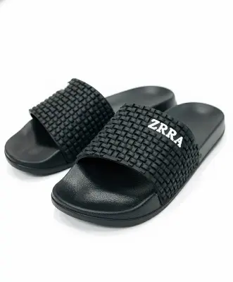 Picture of Men's Premium Black Woven Slide Slipper Sandals | Trendy Designer Checkered EVA Comfort Shoes | Non-Slip, Indoor & Outdoor Flats (Men's Black Slide Slippers)