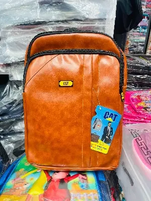 Picture of 🔥 Trendy CAT Backpack for Men - Stylish Checkered Design Laptop Bag | Durable PU Leather Office/College/University Bag | Chocolate Brown Color Backpack